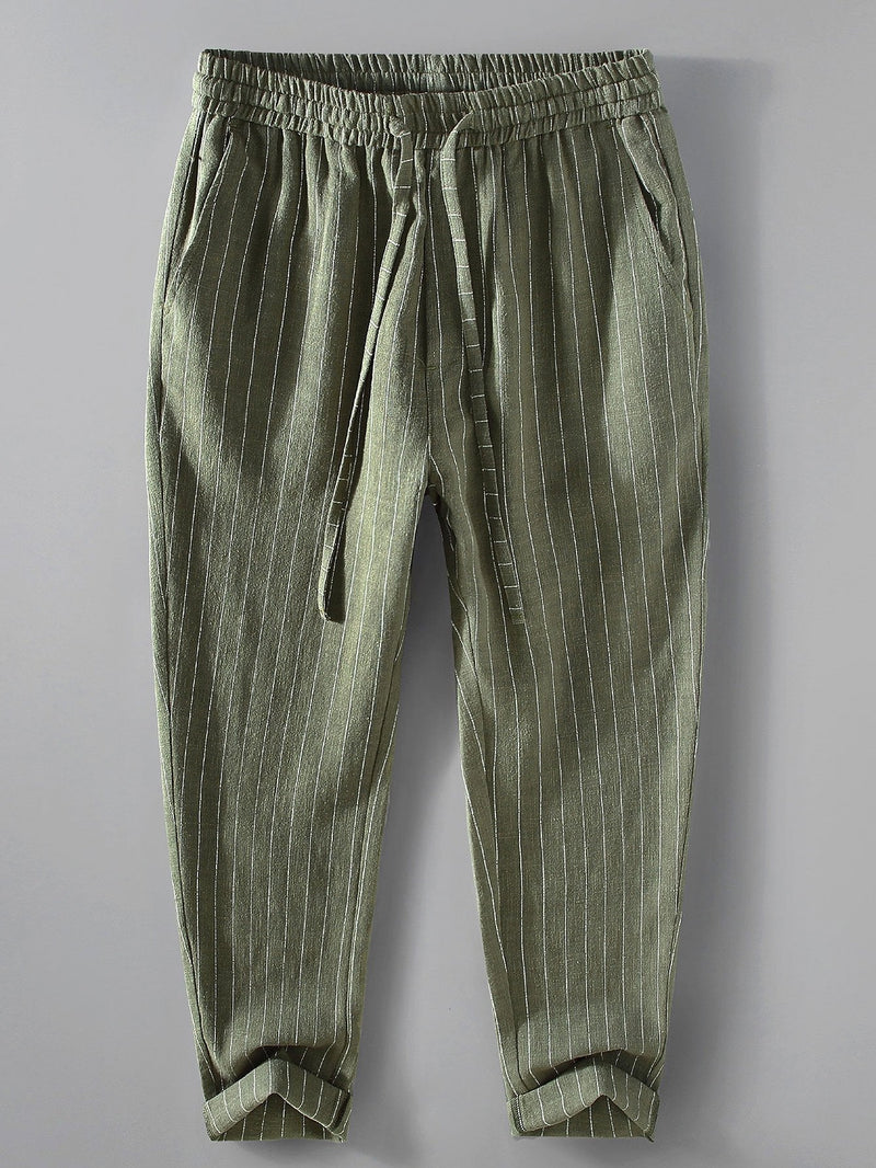 Joost | Gestreepte Linnen Cropped Broek