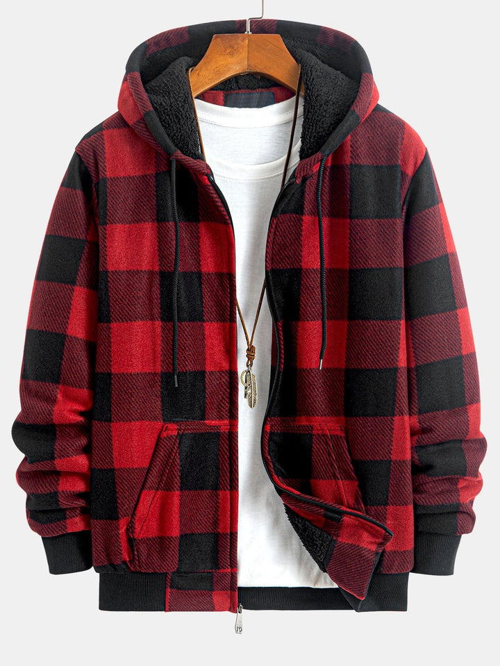 Jochem | Geruite flanellen hoodie met teddyvoering