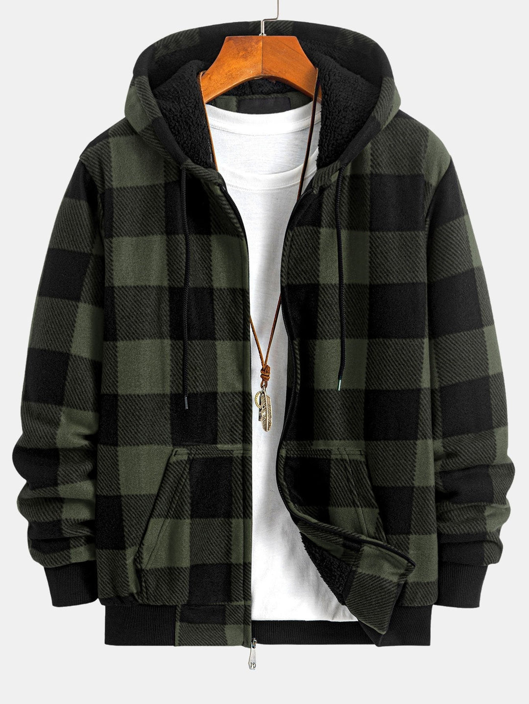 Jochem | Geruite flanellen hoodie met teddyvoering