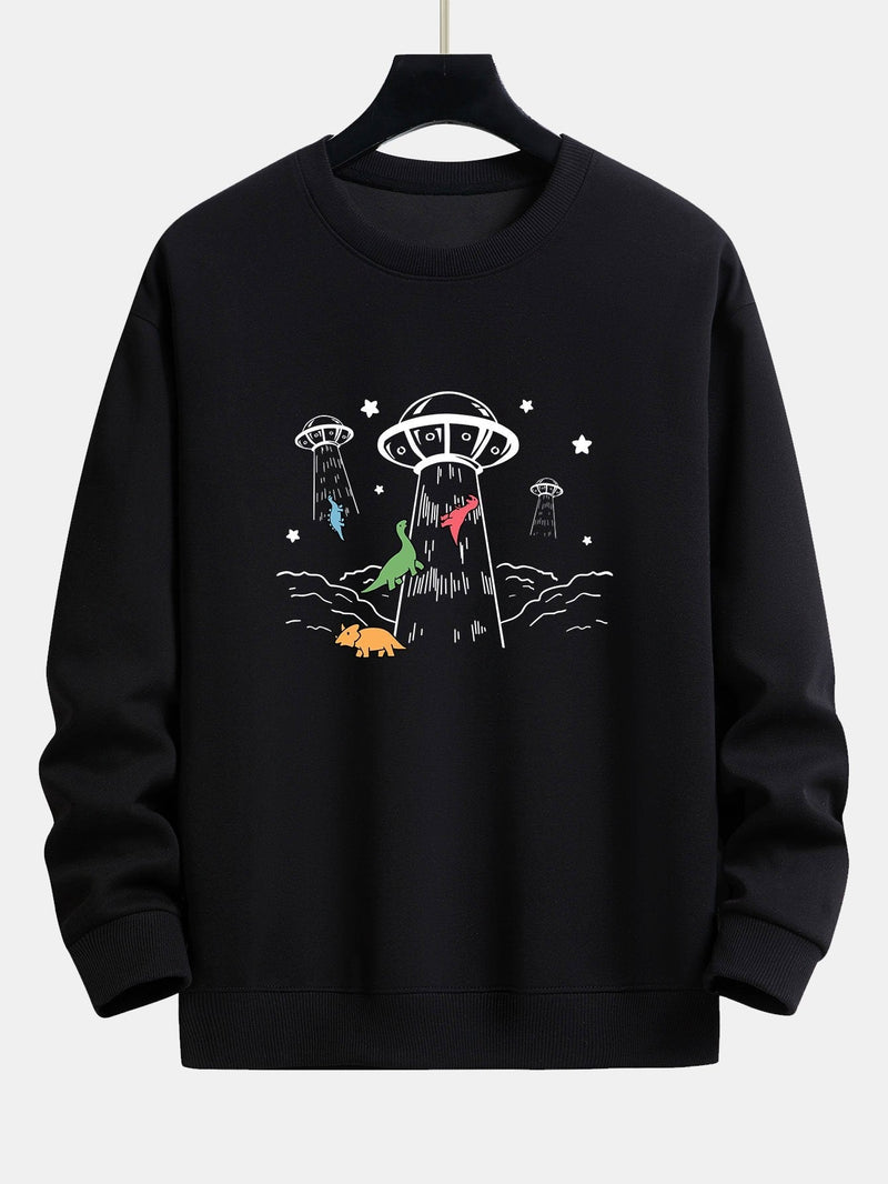 Krijn | Sweater met dinosaurus- en ruimteschipprint en relaxte pasvorm