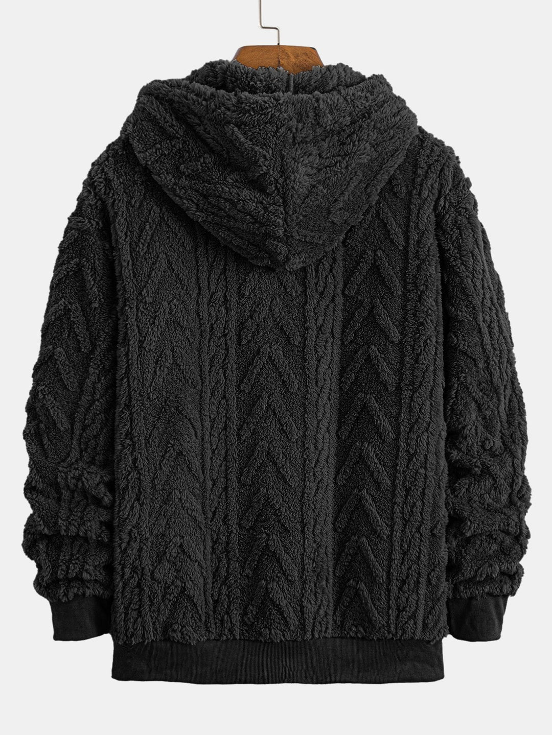 Klaas | Teddyhoodie met geometrisch jacquarddessin en ritssluiting