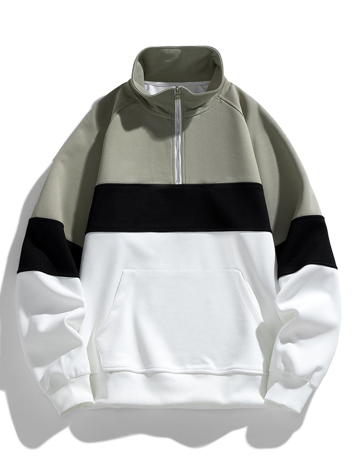 Jurre | Sweater met kleurvlakken, hoge kraag en korte rits