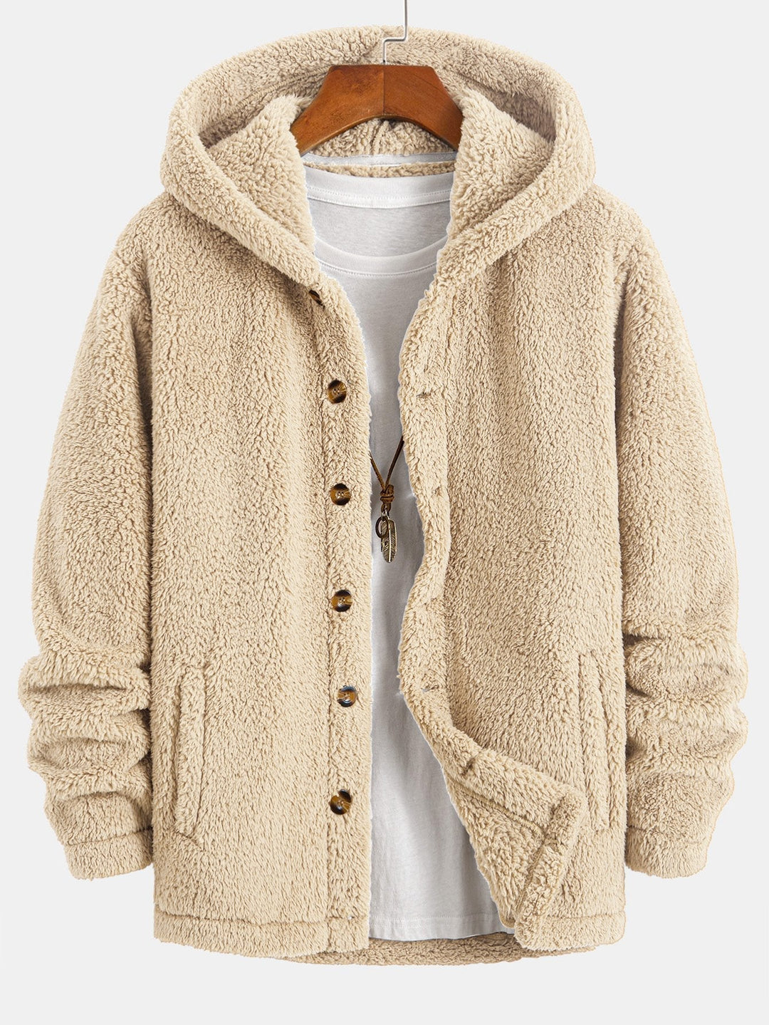 Job | Teddyfleece jas met capuchon en knopen