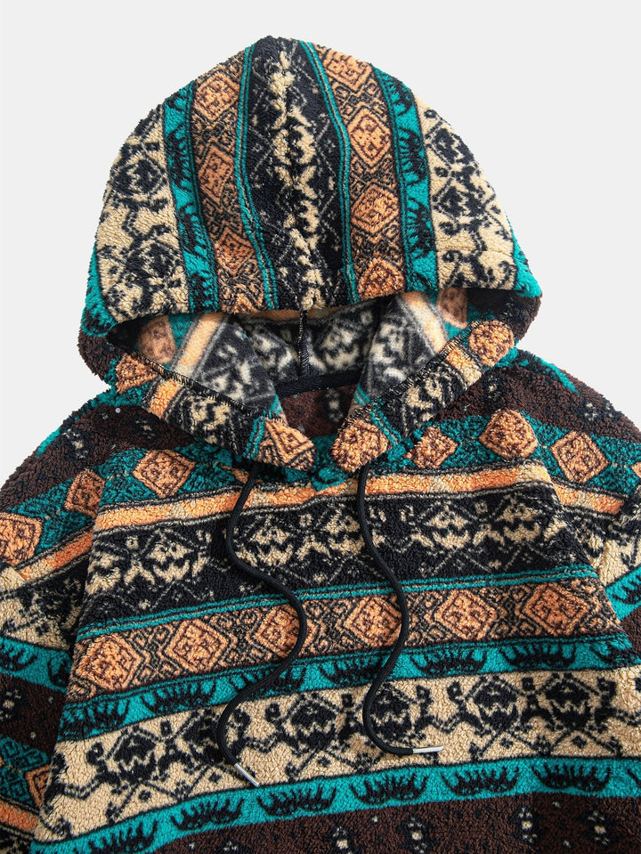 Aart | Hoodie van teddyfleece met etnisch geometrisch dessin