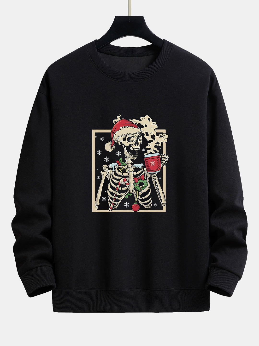Siem | Kerstsweater met skelet- en koffieprint en relaxte pasvorm