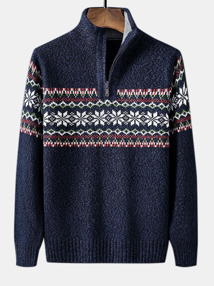 Sam | Kersttrui met geometrische print en halve rits