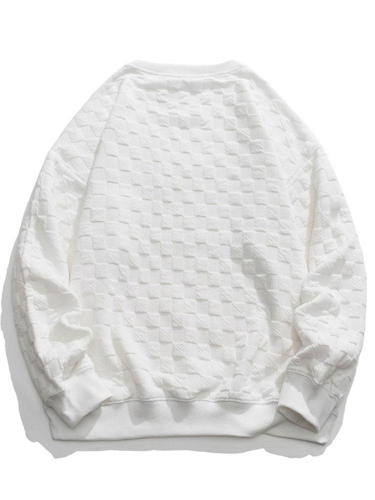 Gerard | Sweater met geborduurde beer en schaakbordjacquard en relaxte pasvorm