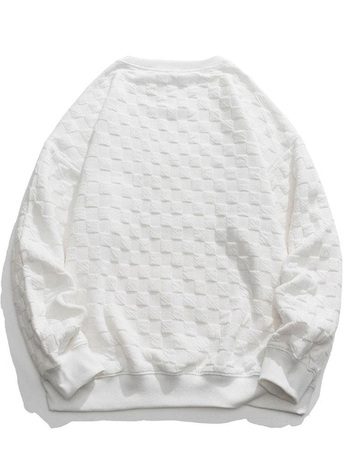 Gerard | Sweater met geborduurde beer en schaakbordjacquard en relaxte pasvorm