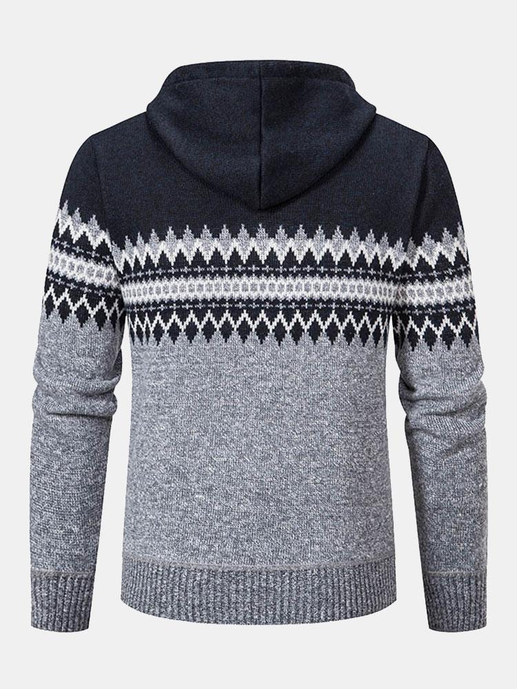 Harm | Trui met capuchon, rits en geometrisch patroon