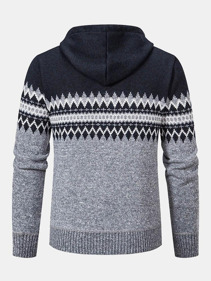 Harm | Trui met capuchon, rits en geometrisch patroon