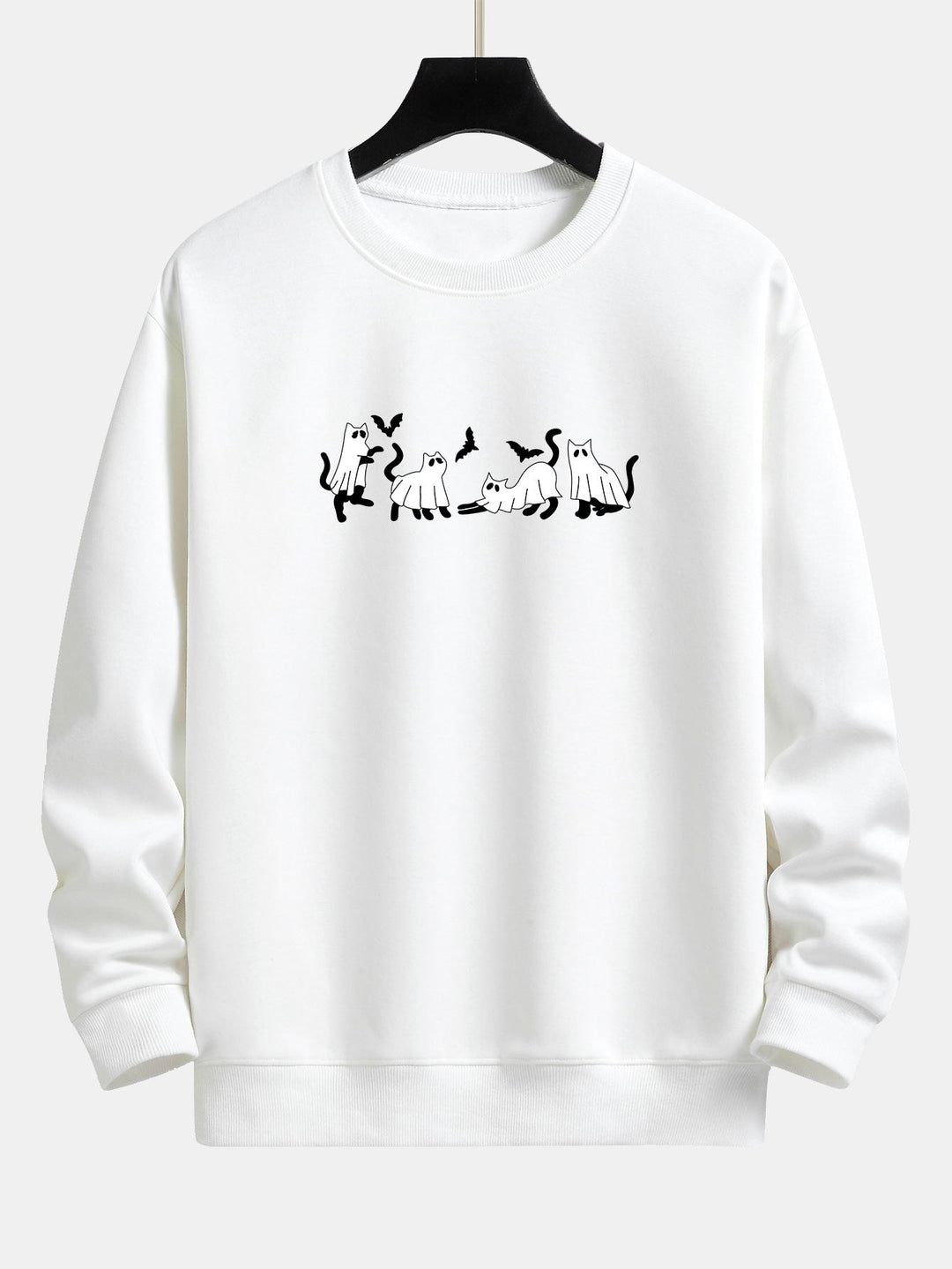 Jeroen | Sweater met zwarte kat en spookprint en relaxte pasvorm
