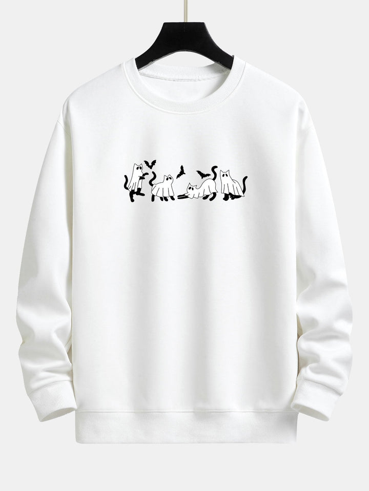 Jeroen | Sweater met zwarte kat en spookprint en relaxte pasvorm