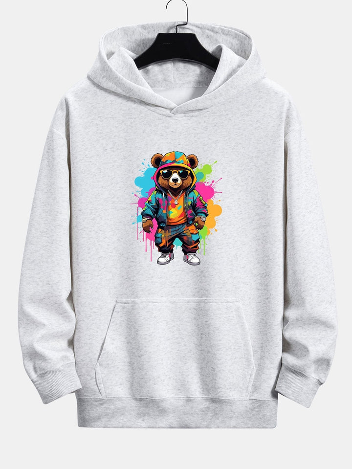 Frits | Hoodie met beerprint in inktstijl en relaxte pasvorm