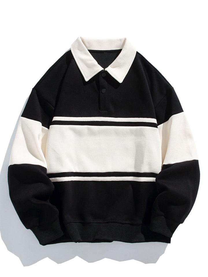 Jan | Polosweater met patchworkdetails en kleurvlakken en relaxte pasvorm