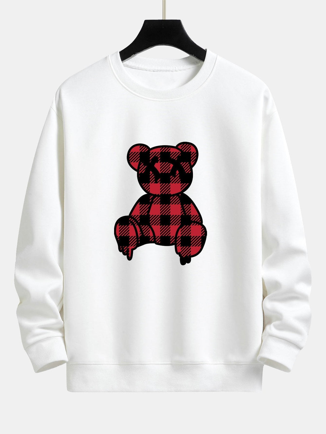Koen | Sweater met rode geruite beerprint en relaxte pasvorm