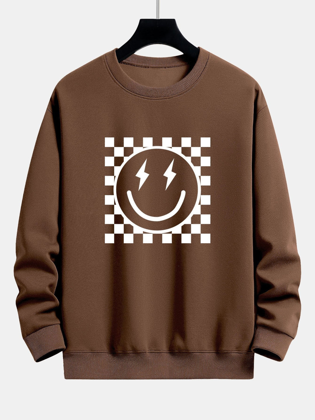 Diederik | Sweater met schaakbord- en smileyprint en relaxte pasvorm