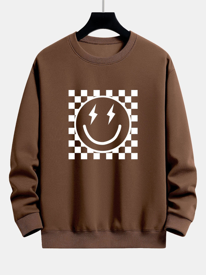 Diederik | Sweater met schaakbord- en smileyprint en relaxte pasvorm