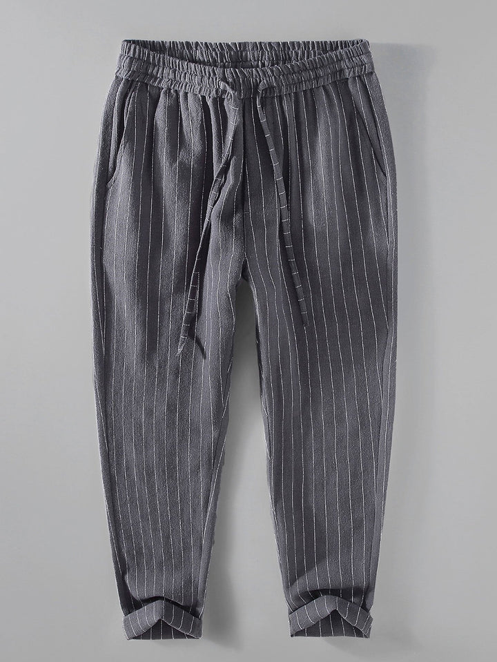Joost | Gestreepte Linnen Cropped Broek