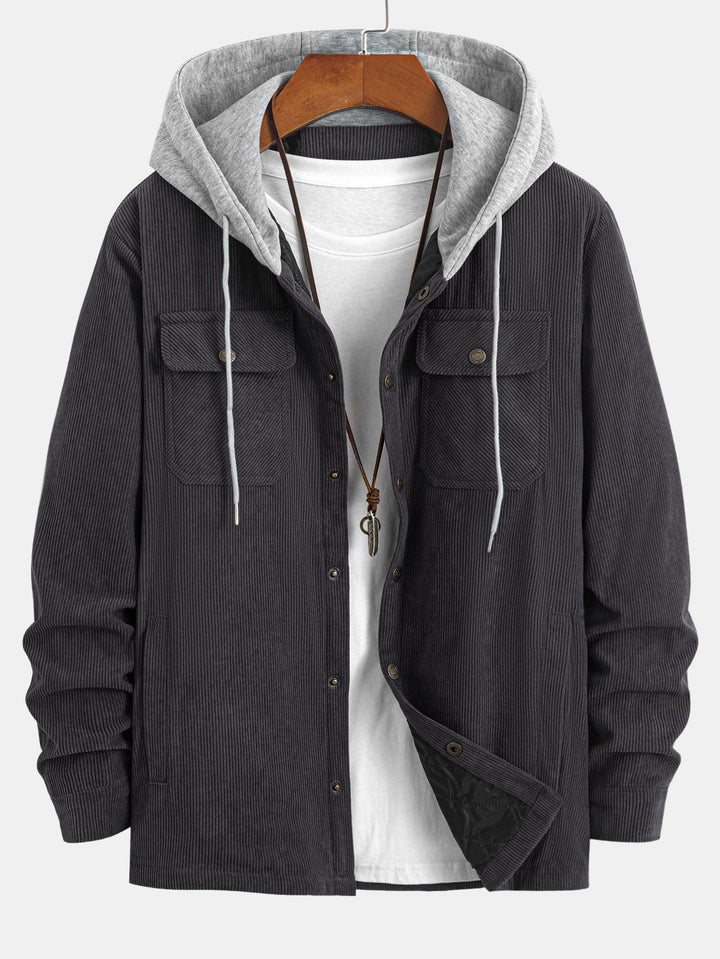 Marco | Gewatteerde corduroy jas met capuchon