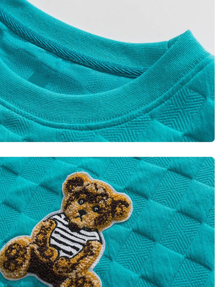 Gerard | Sweater met geborduurde beer en schaakbordjacquard en relaxte pasvorm