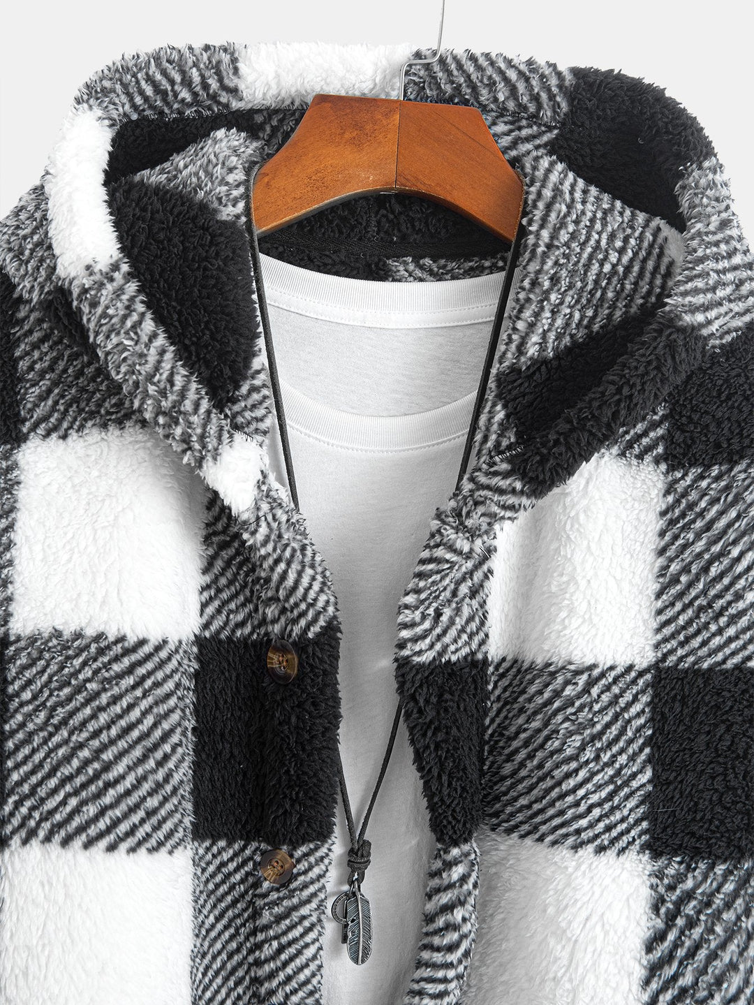 Gerard | Geruite teddyfleece jas met capuchon