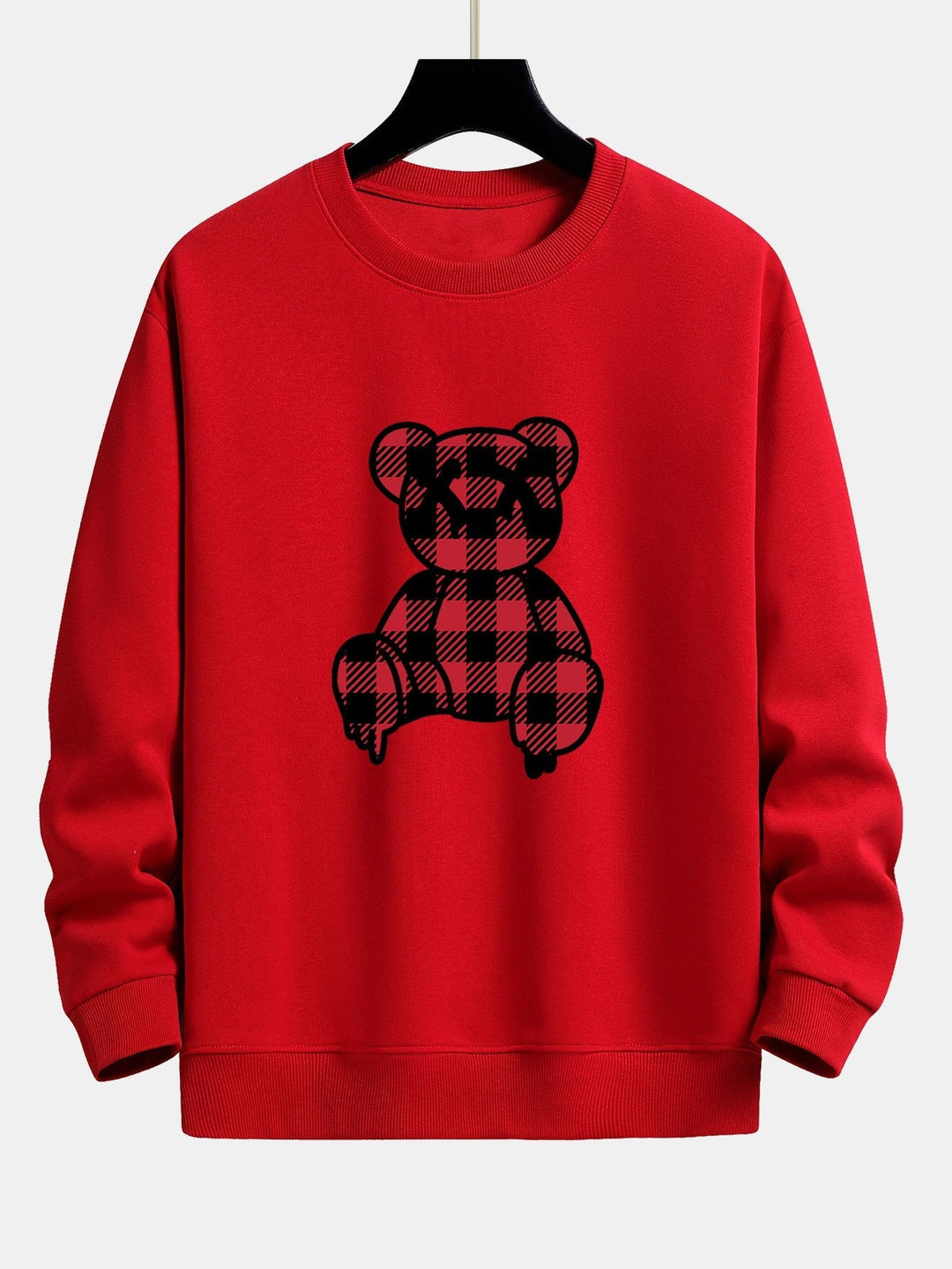 Koen | Sweater met rode geruite beerprint en relaxte pasvorm