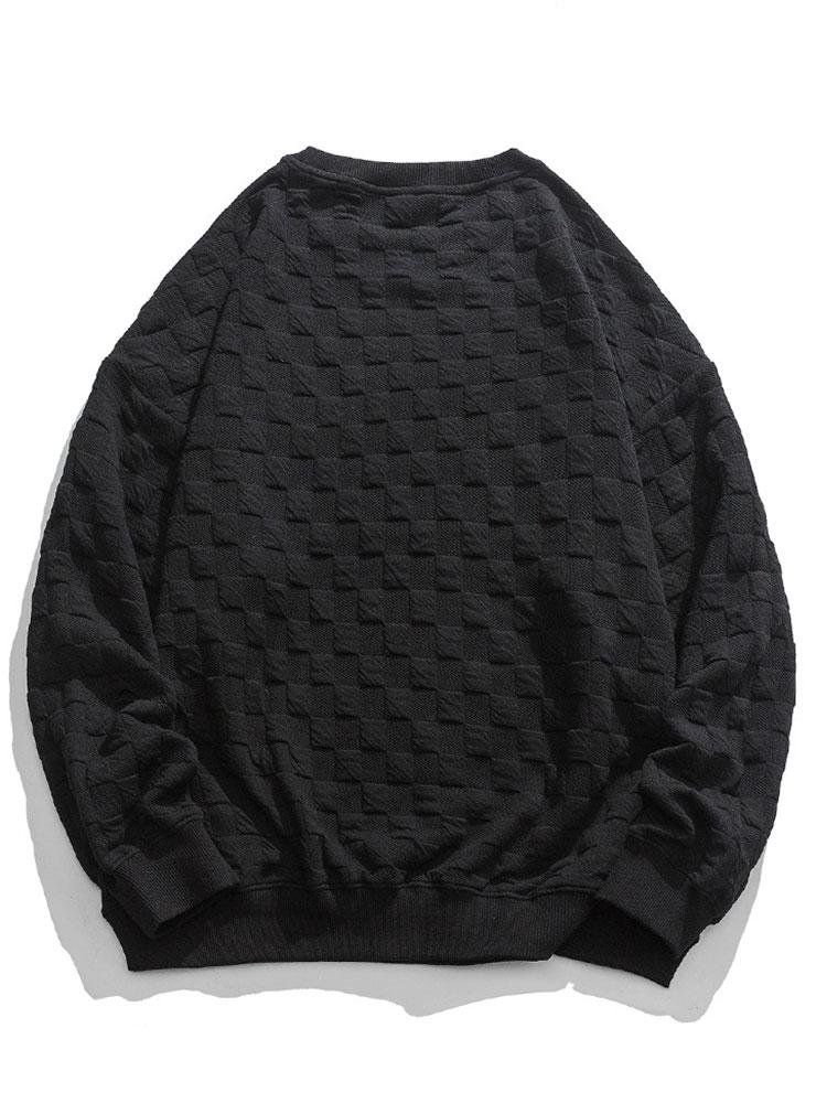 Gerard | Sweater met geborduurde beer en schaakbordjacquard en relaxte pasvorm