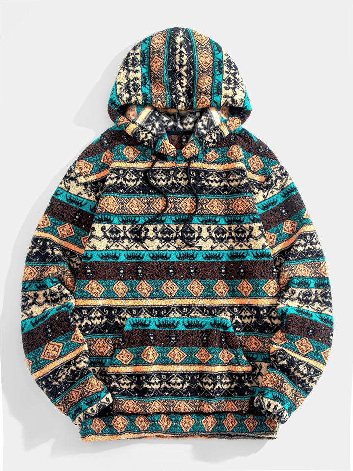 Aart | Hoodie van teddyfleece met etnisch geometrisch dessin