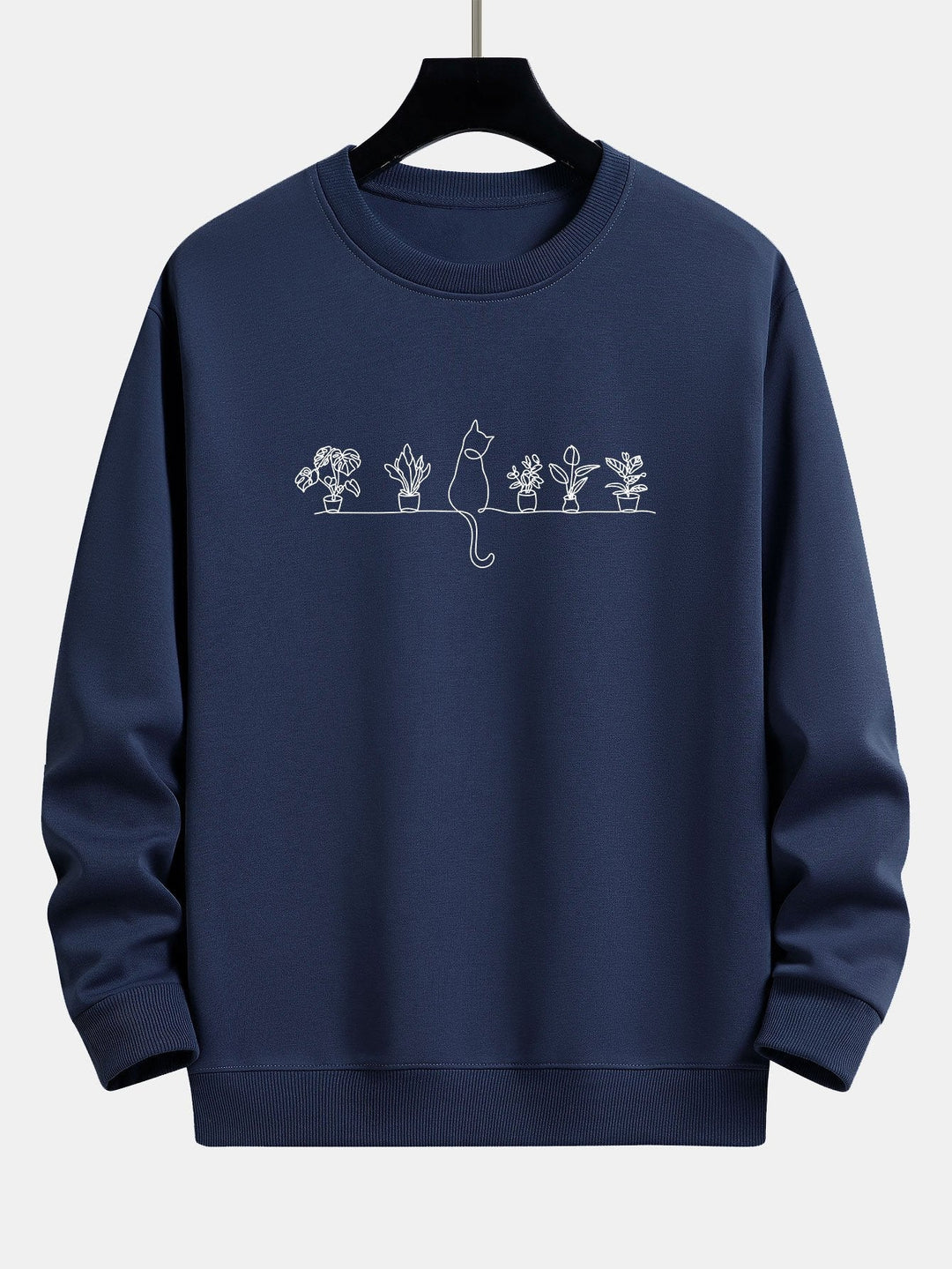 Folkert | Sweater met kat- en plantenprint en relaxte pasvorm