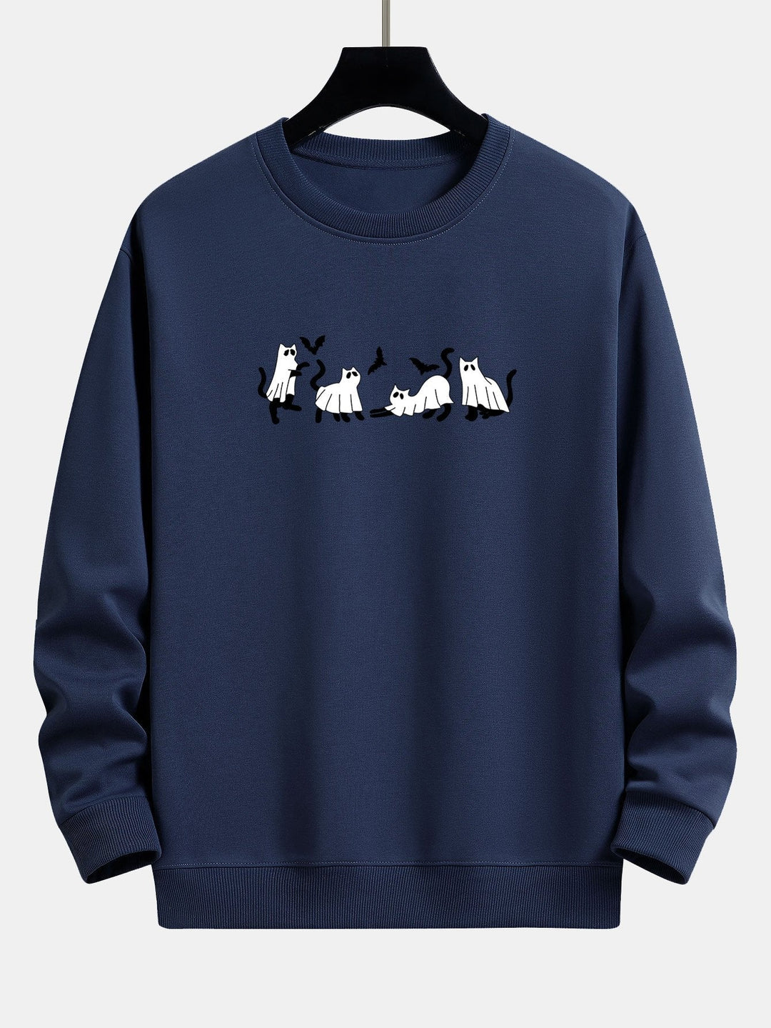 Jeroen | Sweater met zwarte kat en spookprint en relaxte pasvorm