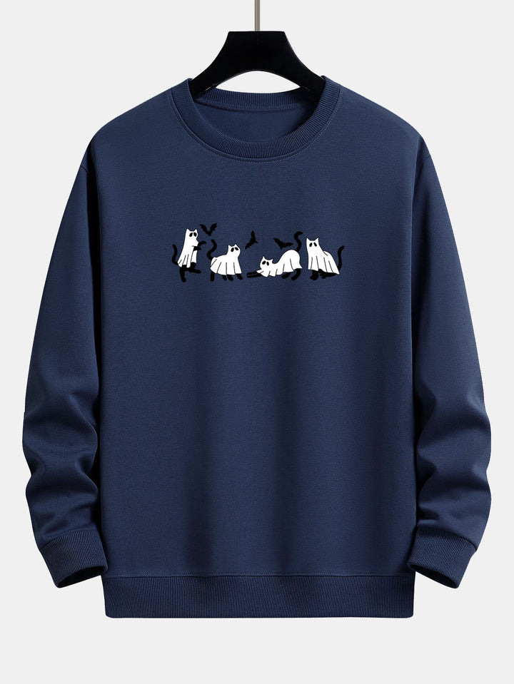 Jeroen | Sweater met zwarte kat en spookprint en relaxte pasvorm