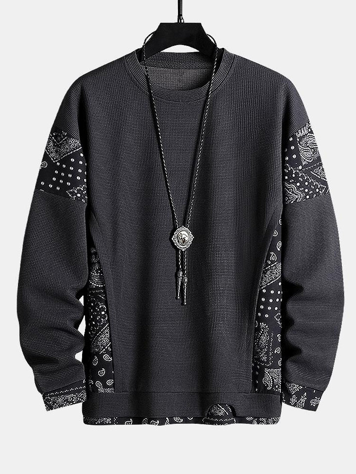 Hein | Sweater met paisleypanelen en wafelstructuur