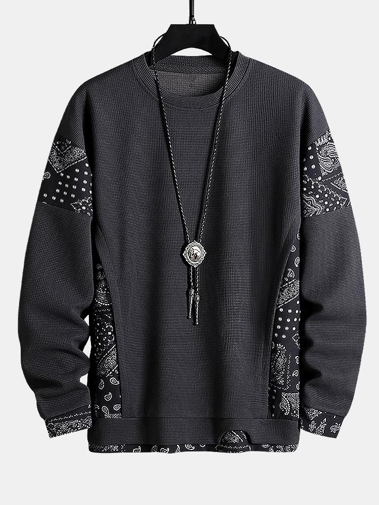 Hein | Sweater met paisleypanelen en wafelstructuur