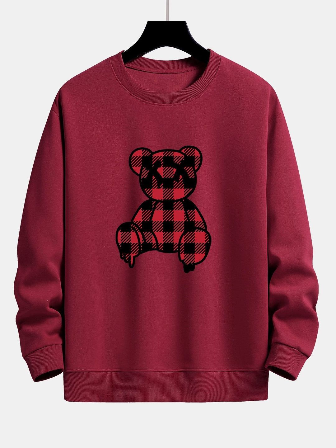 Koen | Sweater met rode geruite beerprint en relaxte pasvorm