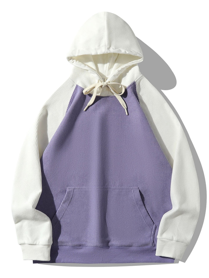 Coen | Hoodie met corduroypanelen en raglanmouwen
