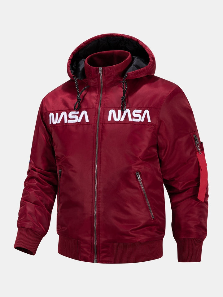 Quinten | Bomber jack met nasa-borduursel en afneembare capuchon
