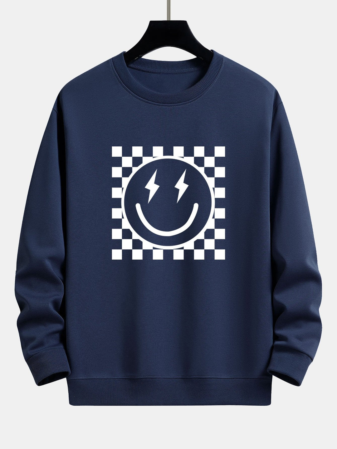 Diederik | Sweater met schaakbord- en smileyprint en relaxte pasvorm
