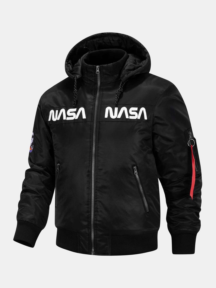 Quinten | Bomber jack met nasa-borduursel en afneembare capuchon