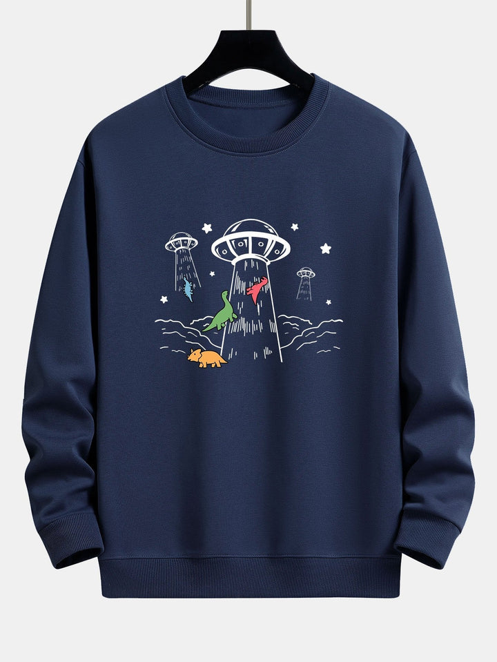 Krijn | Sweater met dinosaurus- en ruimteschipprint en relaxte pasvorm