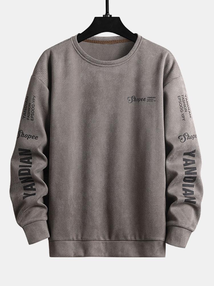 Sjoerd | Sweater in suèdelook met tekstopdruk