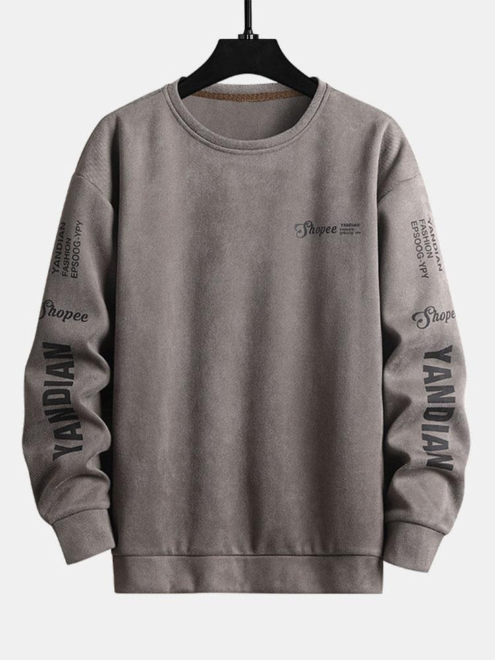 Sjoerd | Sweater in suèdelook met tekstopdruk