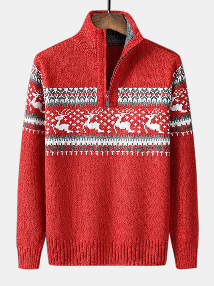 Siem | Kersttrui met elandprint en halve rits