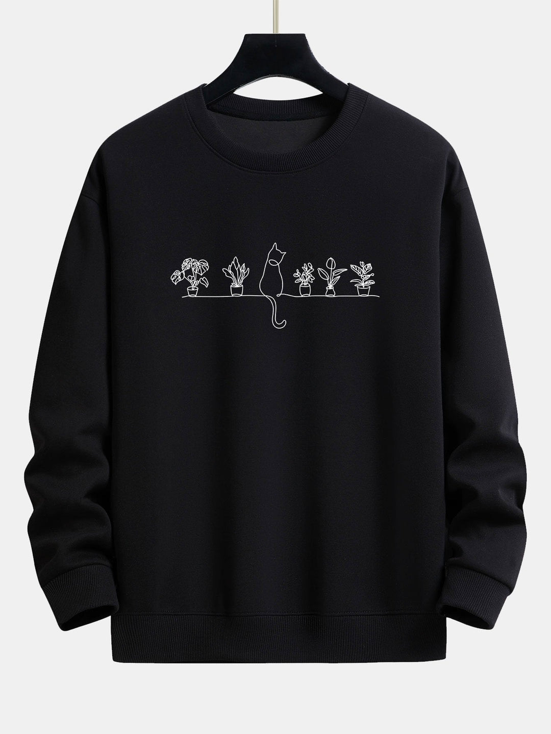 Folkert | Sweater met kat- en plantenprint en relaxte pasvorm