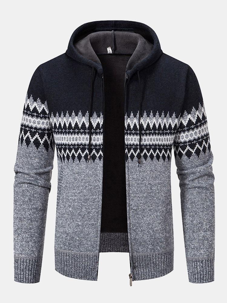 Harm | Trui met capuchon, rits en geometrisch patroon