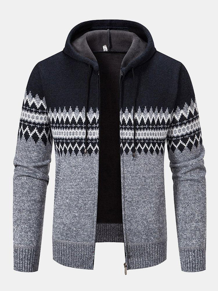 Harm | Trui met capuchon, rits en geometrisch patroon