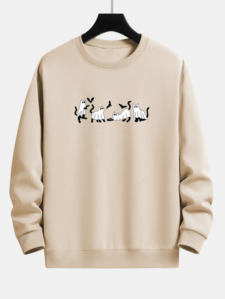 Jeroen | Sweater met zwarte kat en spookprint en relaxte pasvorm