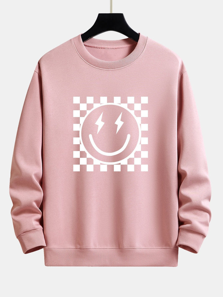 Diederik | Sweater met schaakbord- en smileyprint en relaxte pasvorm