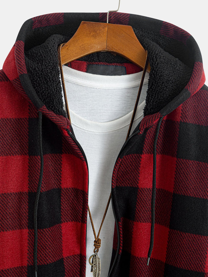 Jochem | Geruite flanellen hoodie met teddyvoering