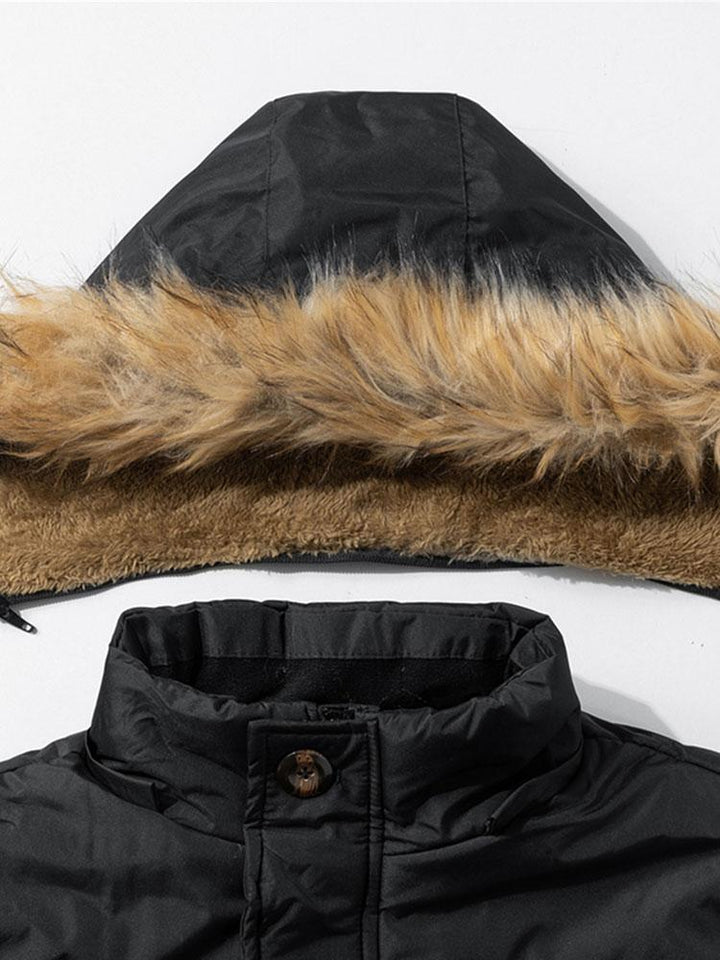 Ronald | Coat met imitatiebontkraag en afneembare capuchon