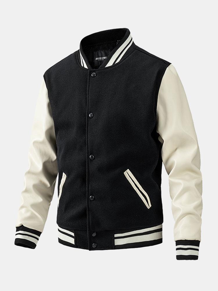 Yannick | Baseball jack met wolachtige pu-mouwen en contrastdetails